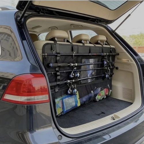 Car Trunk Fishing Rod Organizer Oxford Cloth Hanging Mesh Storage Bag